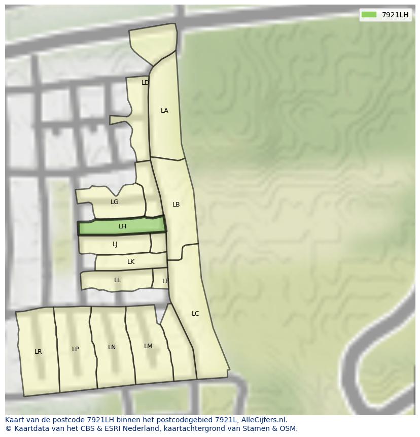 Afbeelding van het postcodegebied 7921 LH op de kaart.