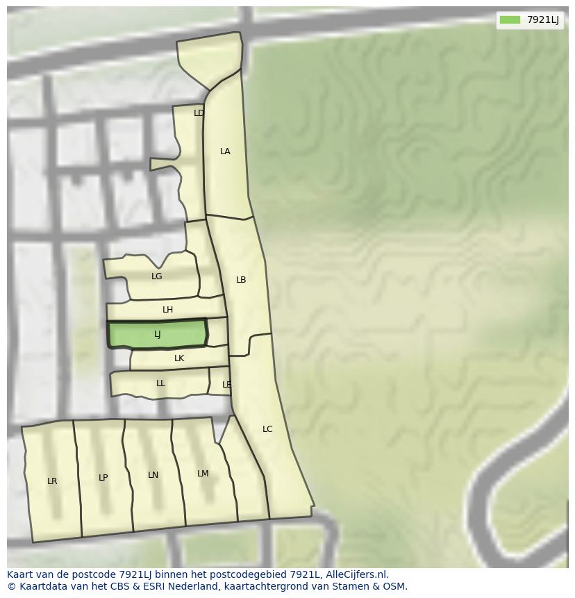 Afbeelding van het postcodegebied 7921 LJ op de kaart.