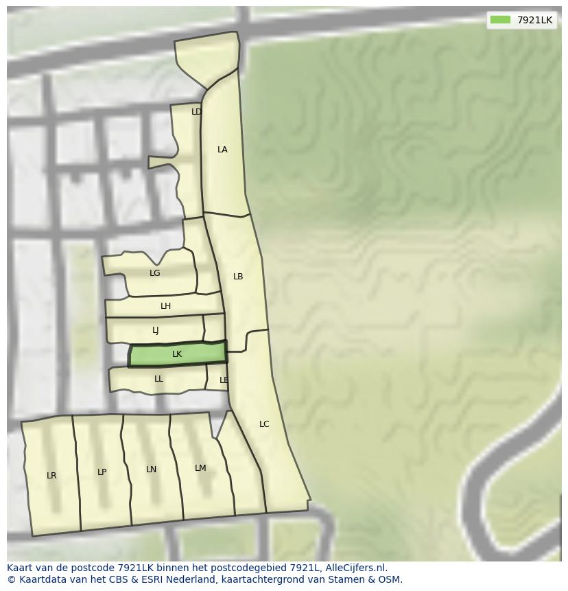 Afbeelding van het postcodegebied 7921 LK op de kaart.