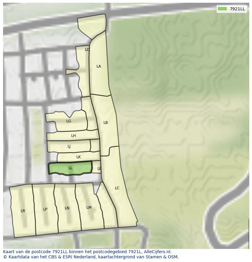 Afbeelding van het postcodegebied 7921 LL op de kaart.
