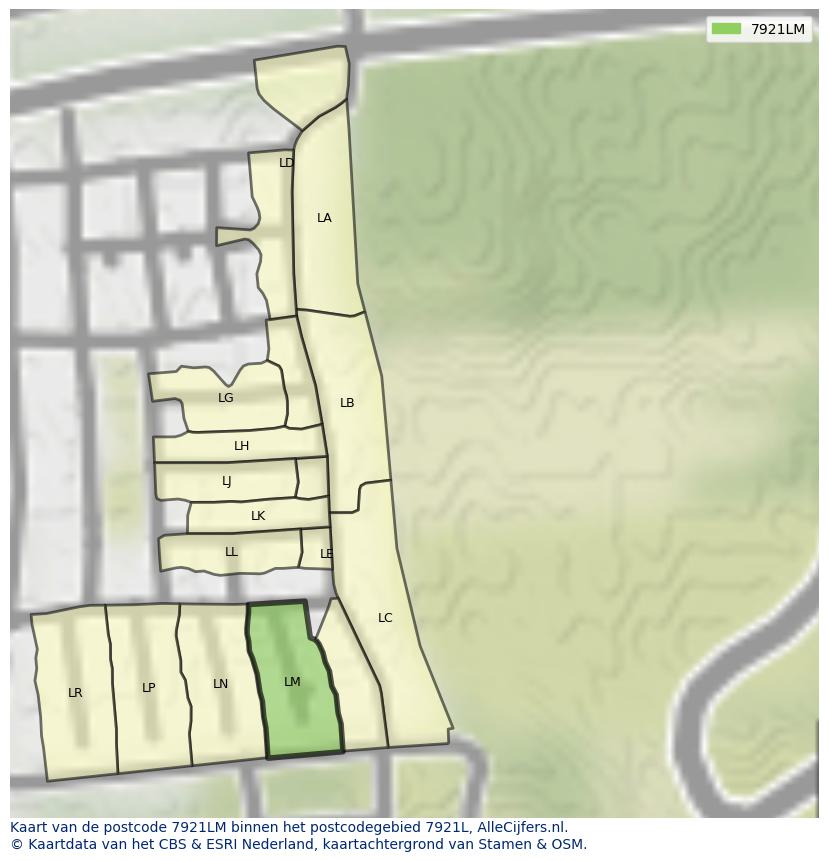 Afbeelding van het postcodegebied 7921 LM op de kaart.