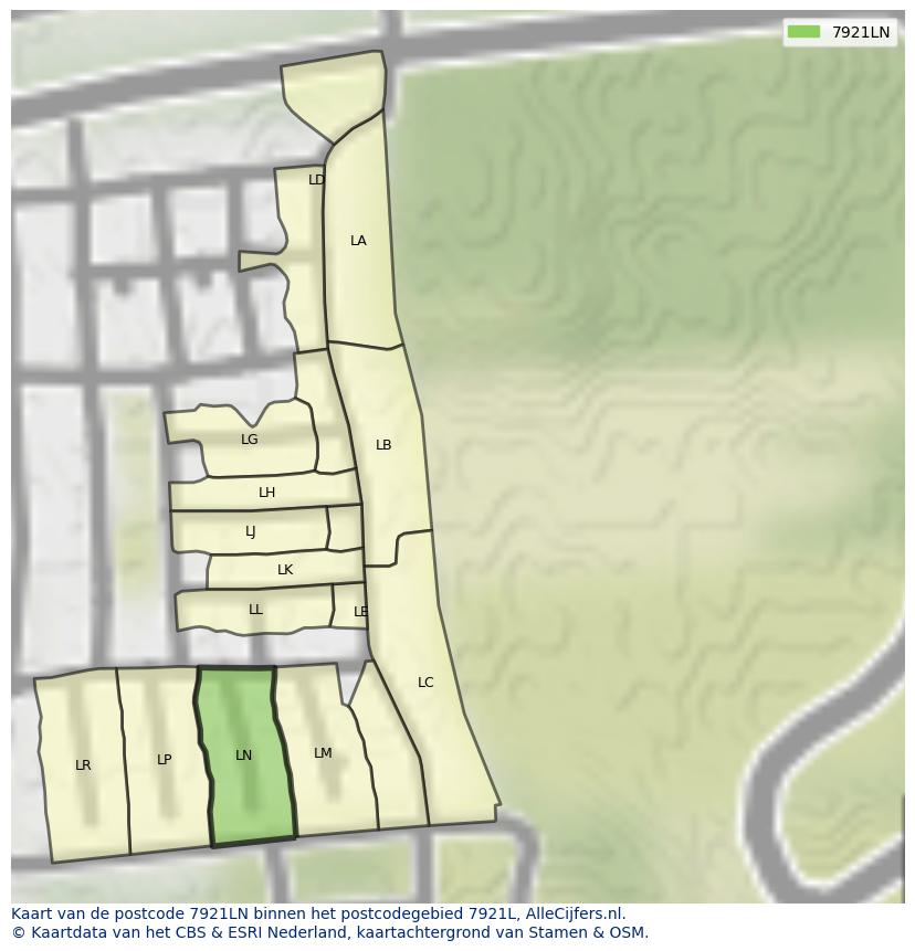 Afbeelding van het postcodegebied 7921 LN op de kaart.