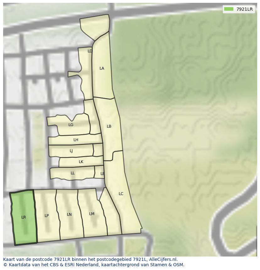 Afbeelding van het postcodegebied 7921 LR op de kaart.