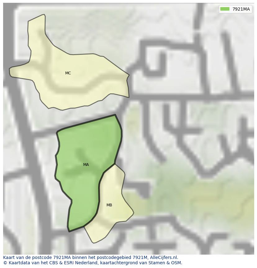 Afbeelding van het postcodegebied 7921 MA op de kaart.