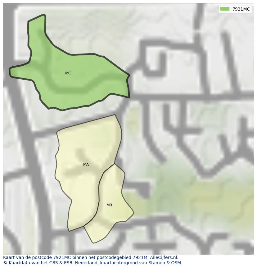Afbeelding van het postcodegebied 7921 MC op de kaart.