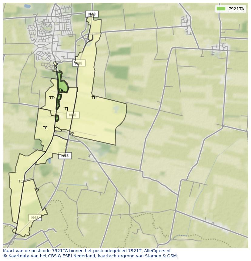 Afbeelding van het postcodegebied 7921 TA op de kaart.
