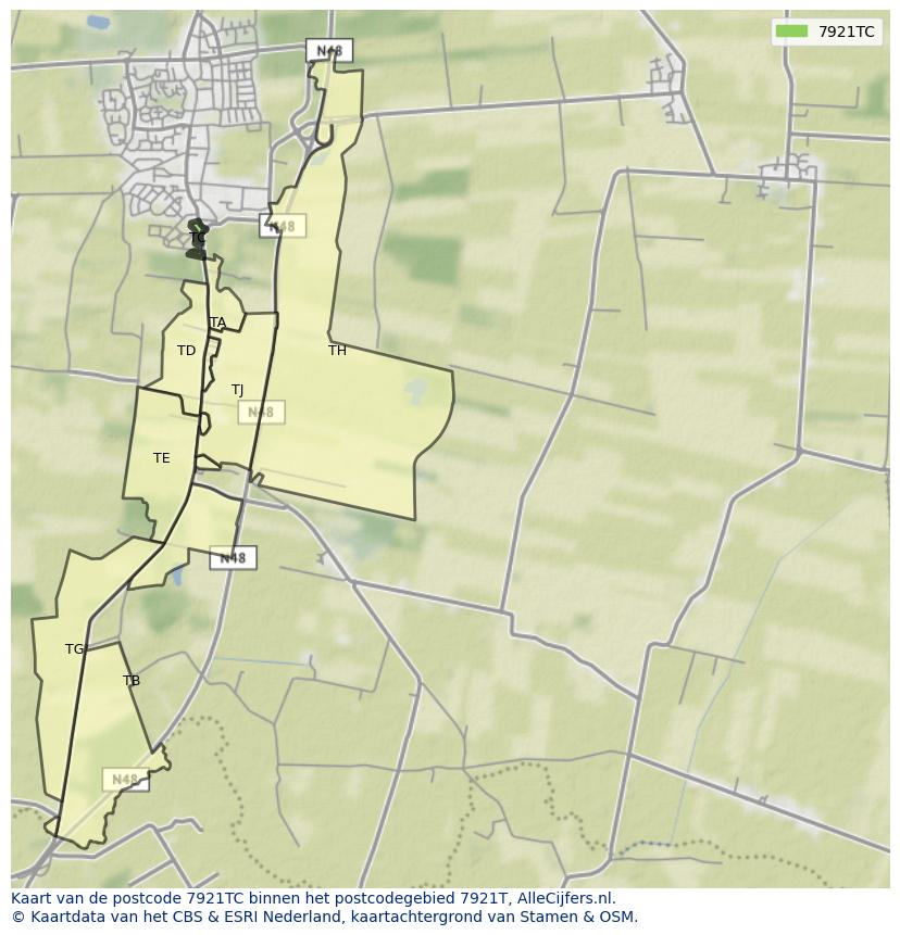 Afbeelding van het postcodegebied 7921 TC op de kaart.