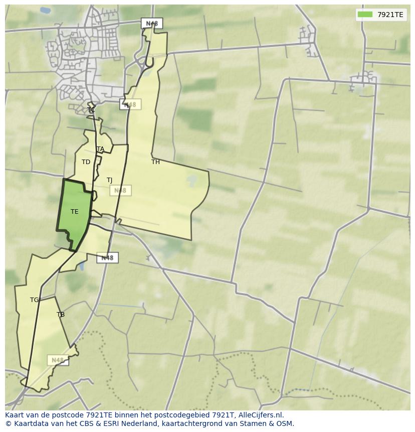 Afbeelding van het postcodegebied 7921 TE op de kaart.