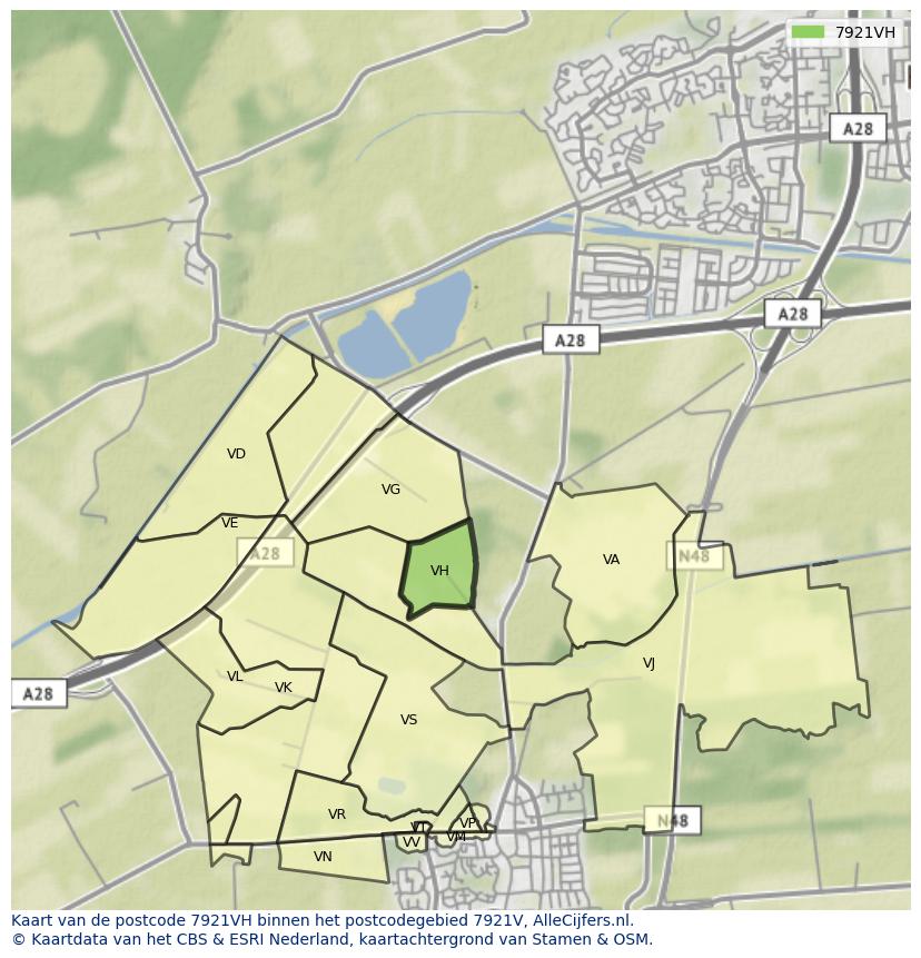 Afbeelding van het postcodegebied 7921 VH op de kaart.
