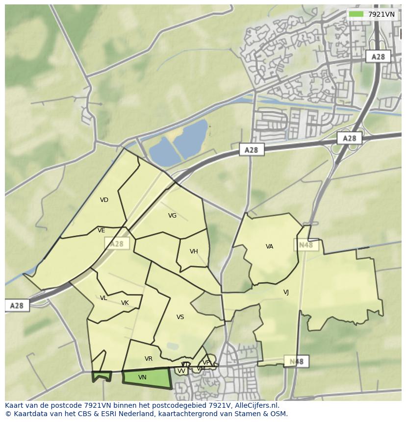 Afbeelding van het postcodegebied 7921 VN op de kaart.