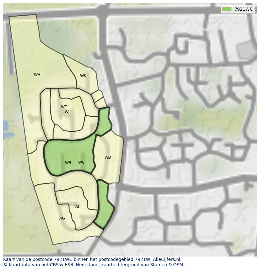 Afbeelding van het postcodegebied 7921 WC op de kaart.
