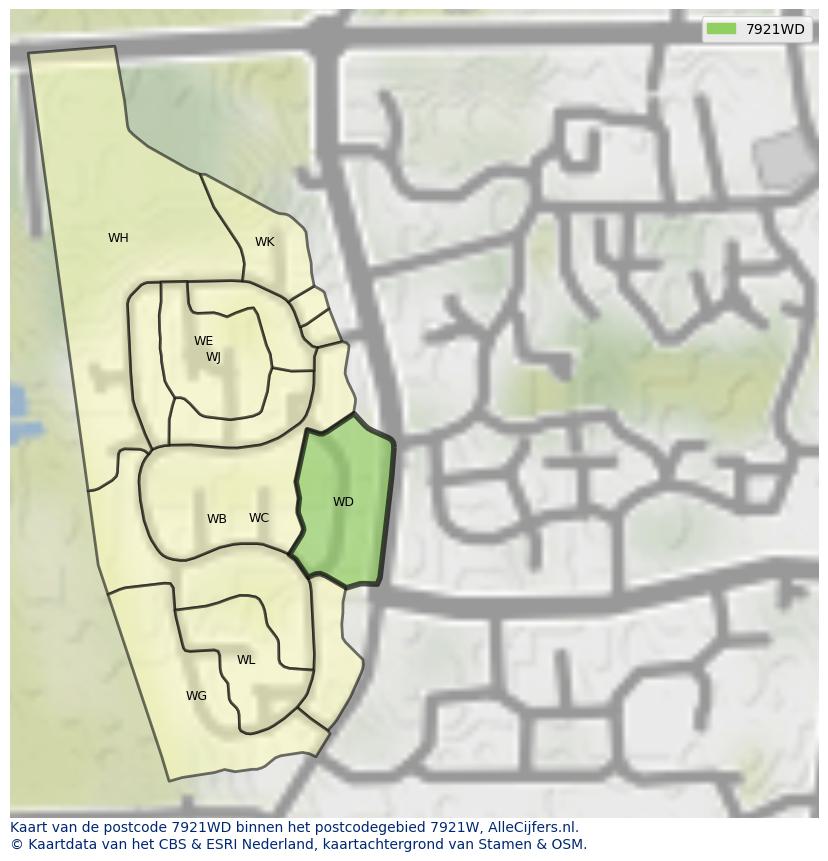Afbeelding van het postcodegebied 7921 WD op de kaart.