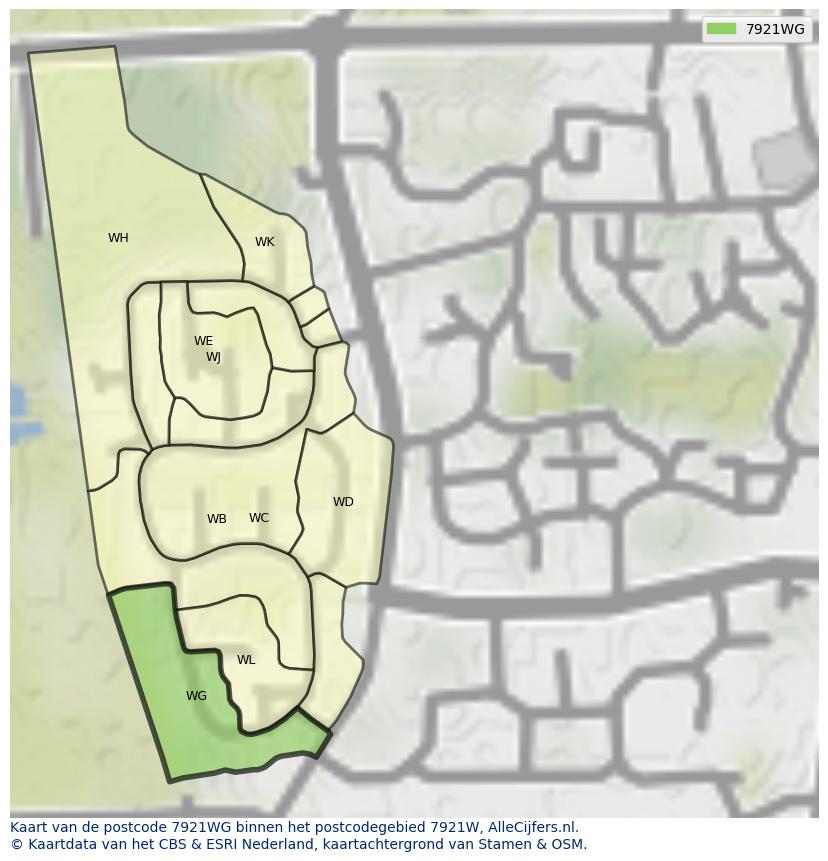 Afbeelding van het postcodegebied 7921 WG op de kaart.