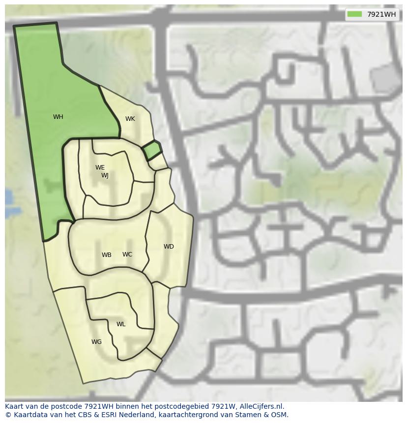 Afbeelding van het postcodegebied 7921 WH op de kaart.