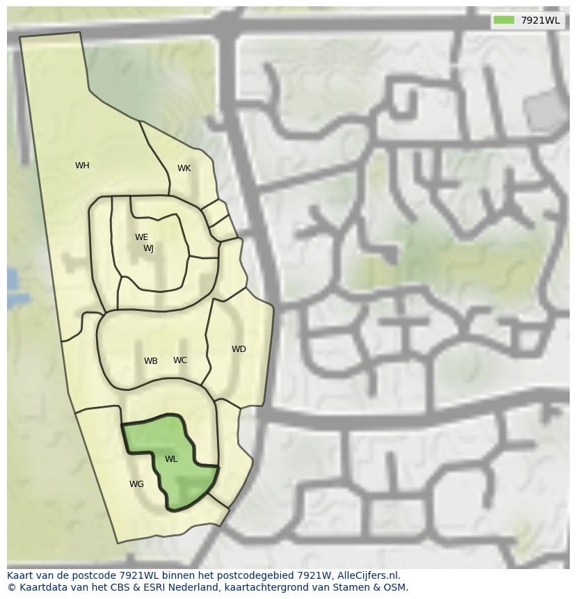 Afbeelding van het postcodegebied 7921 WL op de kaart.