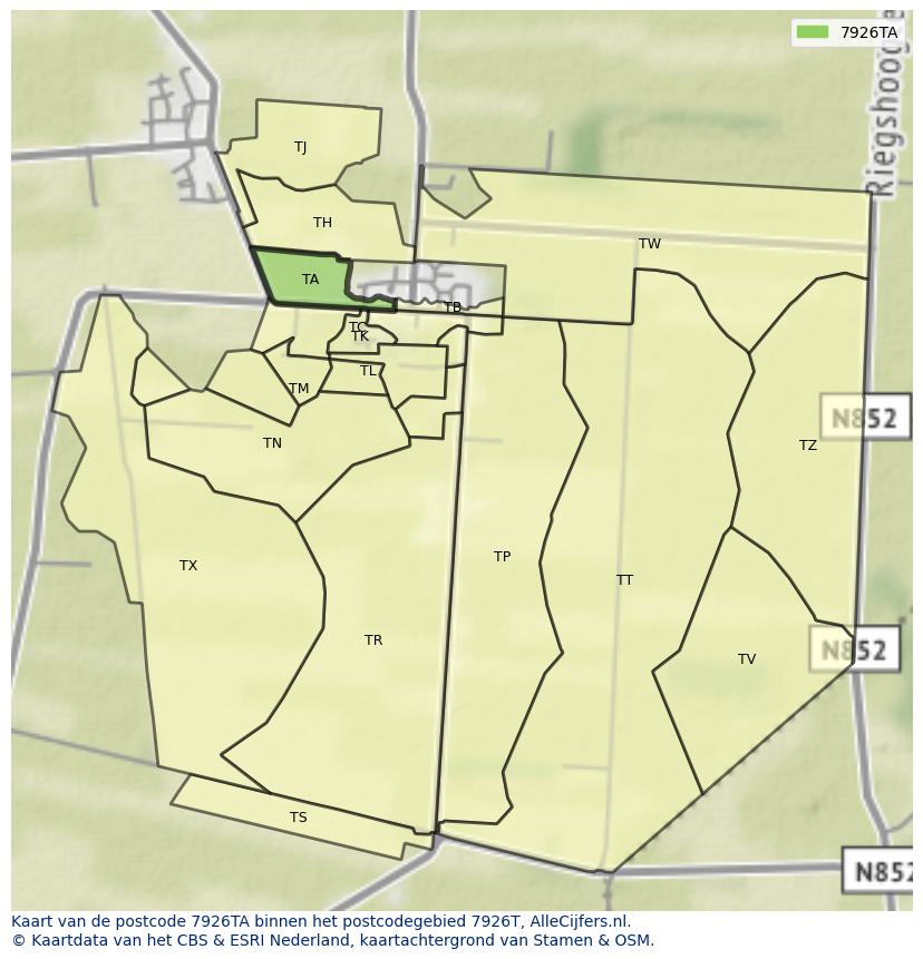 Afbeelding van het postcodegebied 7926 TA op de kaart.