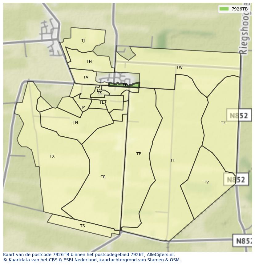 Afbeelding van het postcodegebied 7926 TB op de kaart.