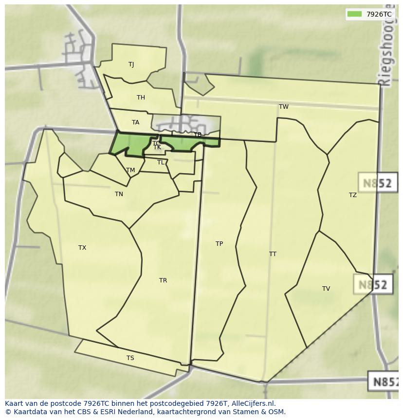 Afbeelding van het postcodegebied 7926 TC op de kaart.