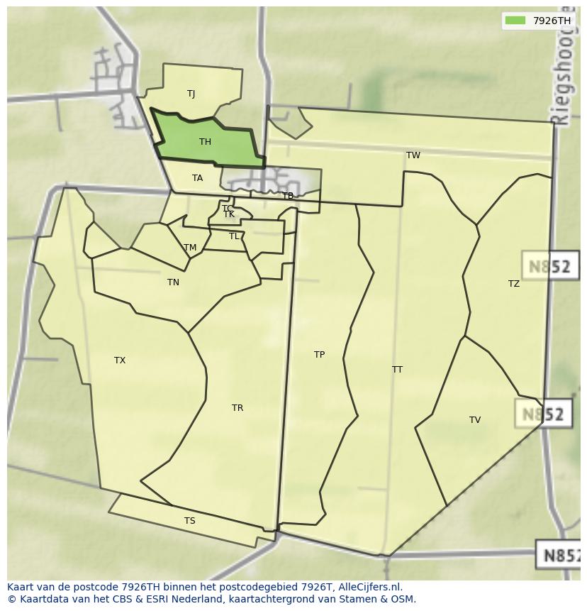 Afbeelding van het postcodegebied 7926 TH op de kaart.