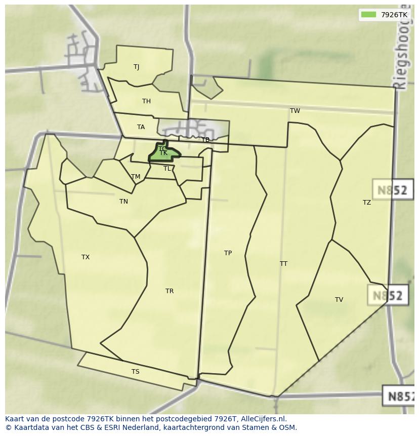Afbeelding van het postcodegebied 7926 TK op de kaart.
