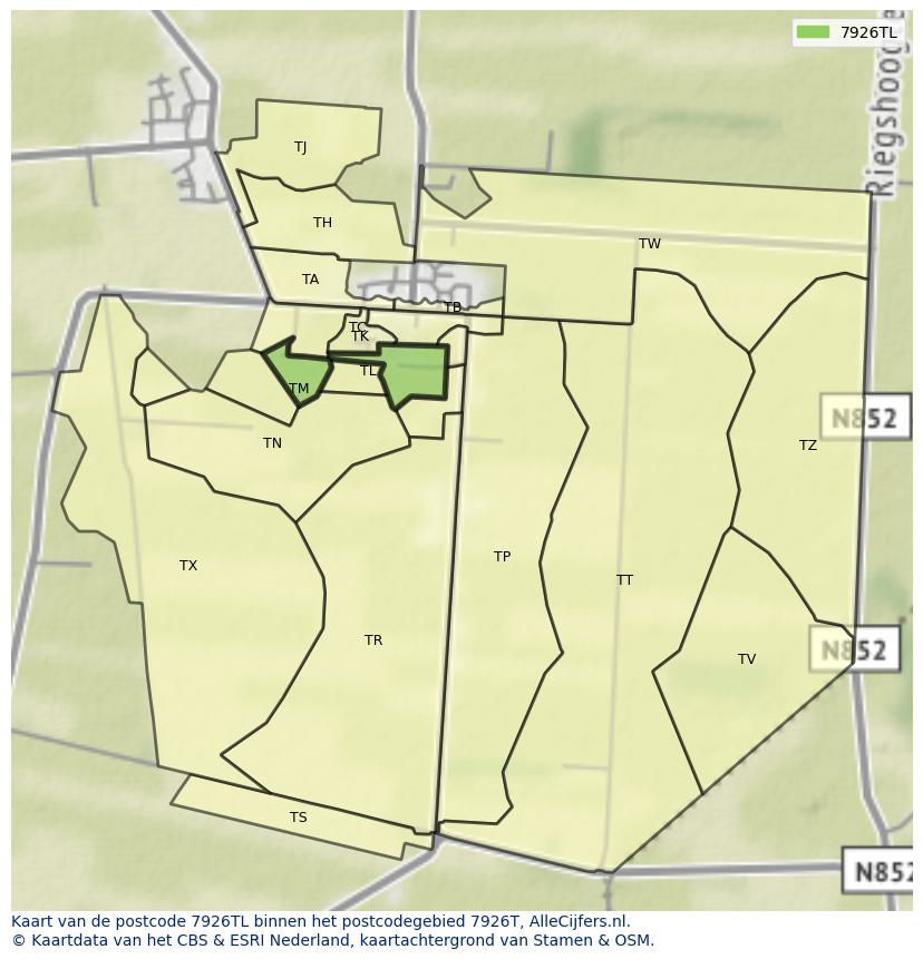 Afbeelding van het postcodegebied 7926 TL op de kaart.