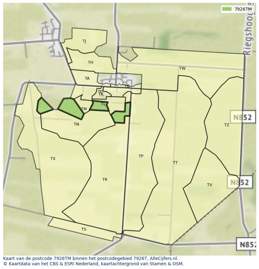 Afbeelding van het postcodegebied 7926 TM op de kaart.