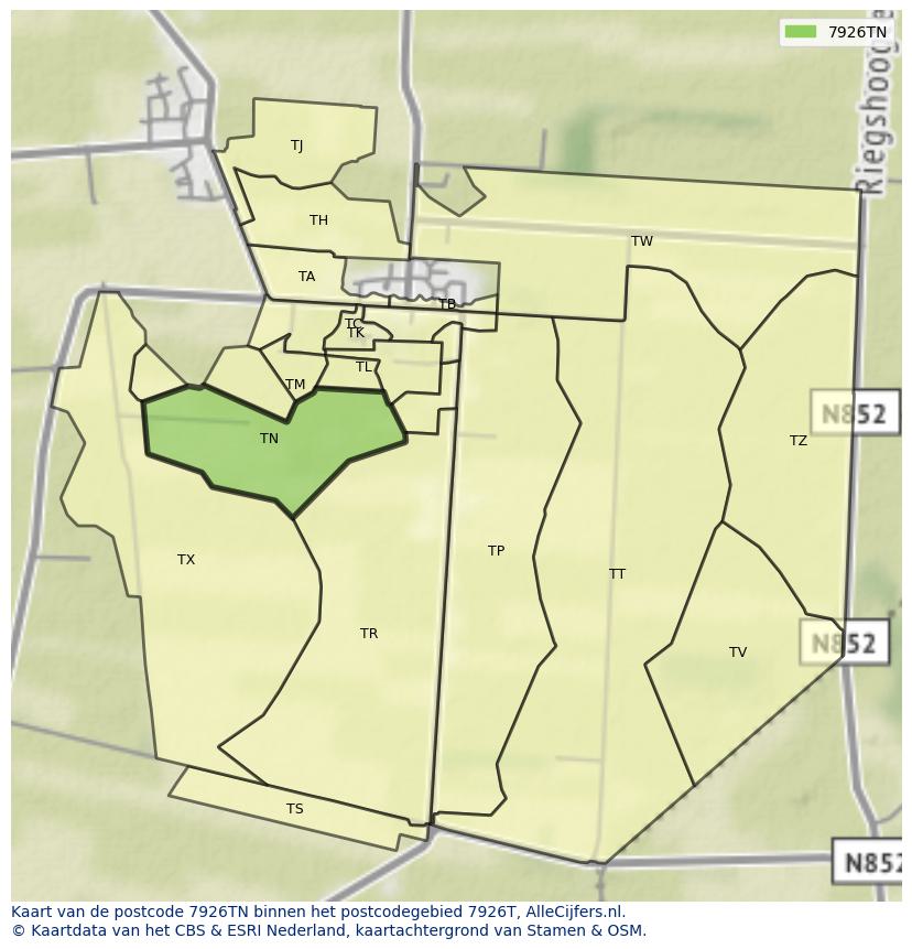 Afbeelding van het postcodegebied 7926 TN op de kaart.