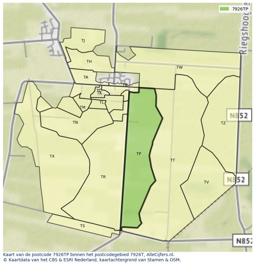 Afbeelding van het postcodegebied 7926 TP op de kaart.