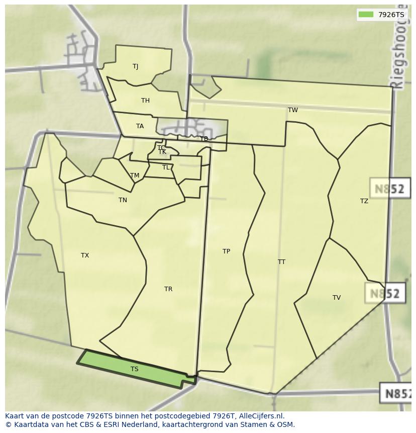 Afbeelding van het postcodegebied 7926 TS op de kaart.