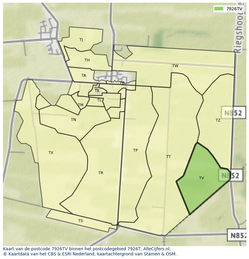 Afbeelding van het postcodegebied 7926 TV op de kaart.