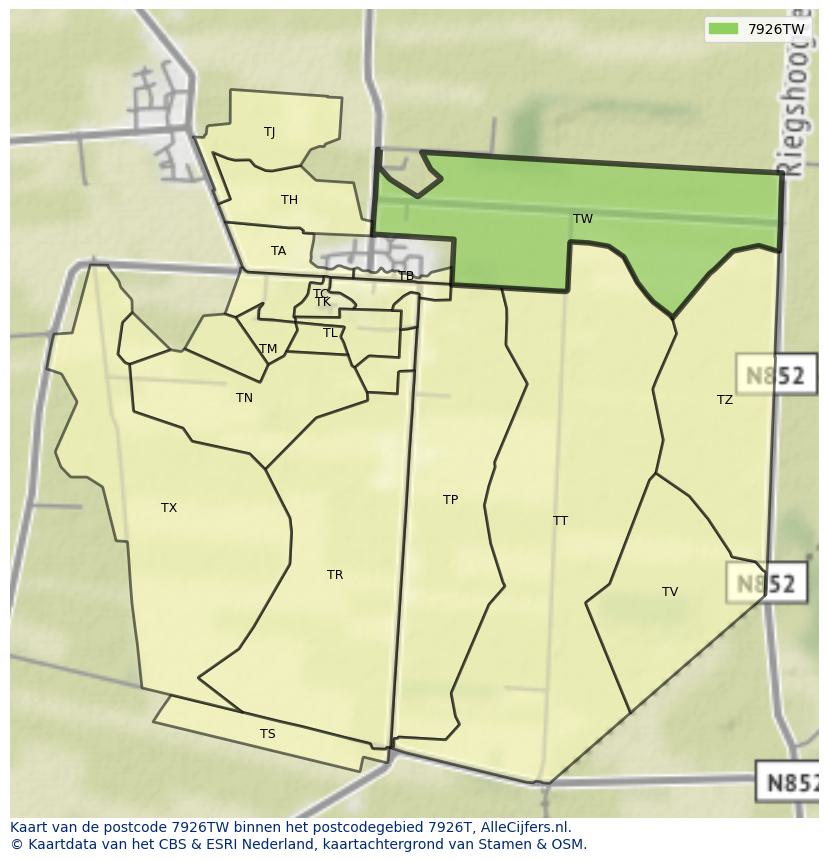Afbeelding van het postcodegebied 7926 TW op de kaart.