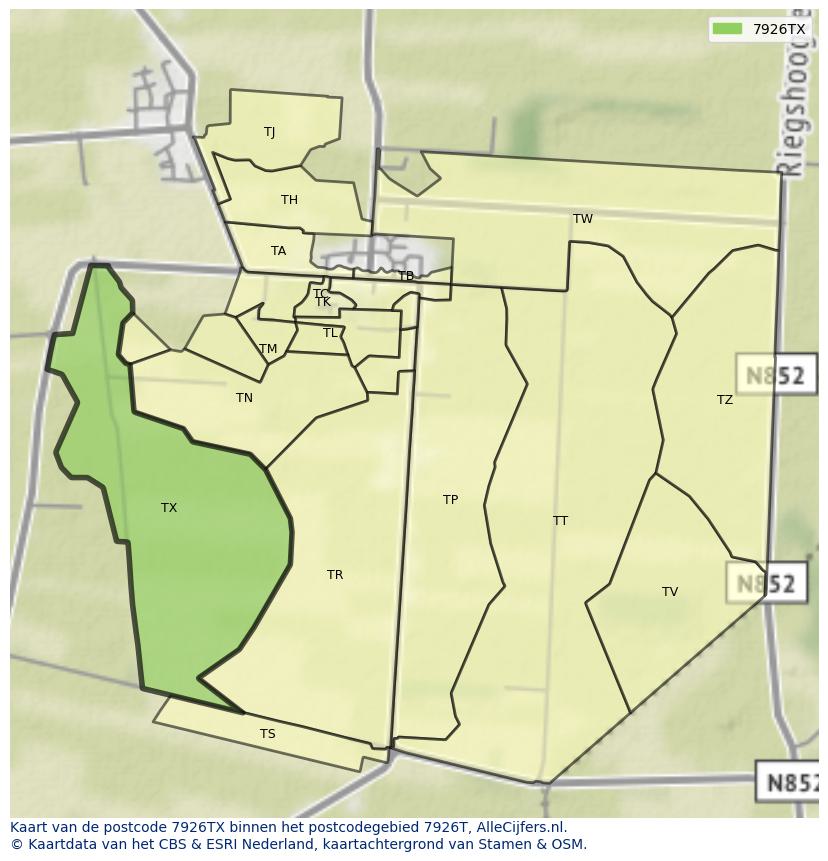 Afbeelding van het postcodegebied 7926 TX op de kaart.