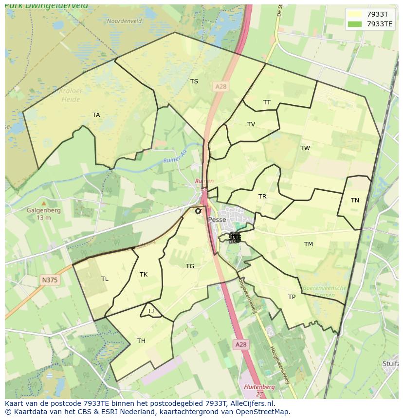 Afbeelding van het postcodegebied 7933 TE op de kaart.