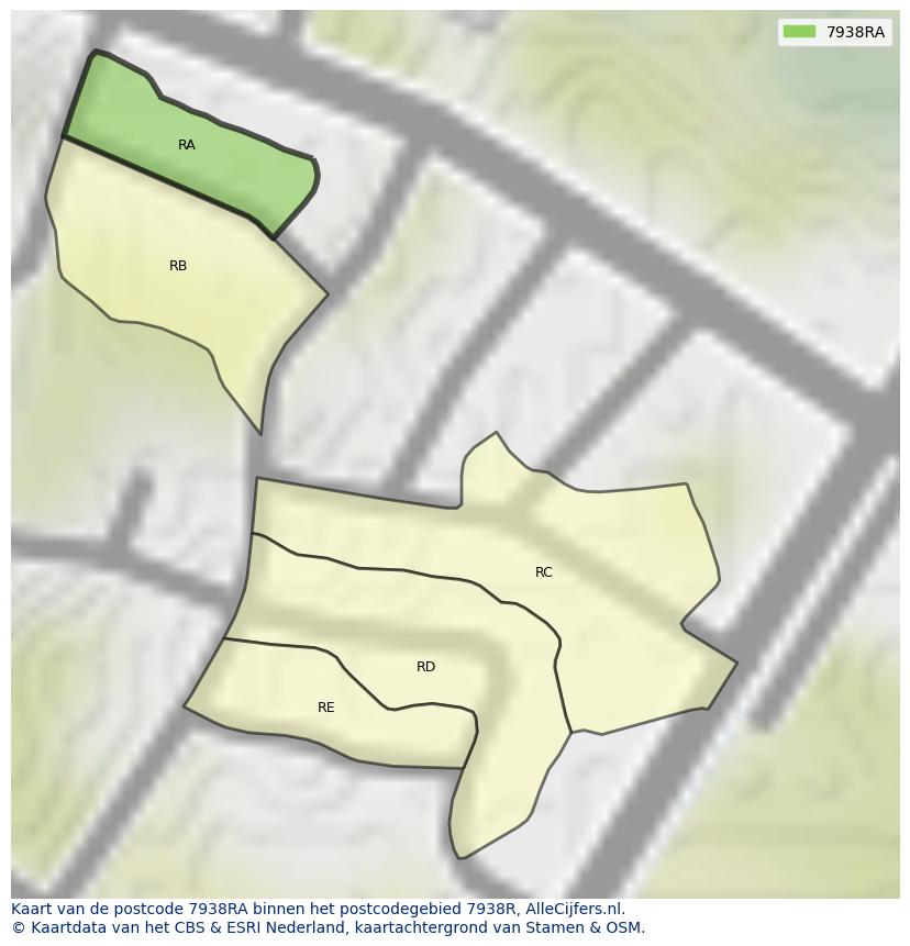 Afbeelding van het postcodegebied 7938 RA op de kaart.