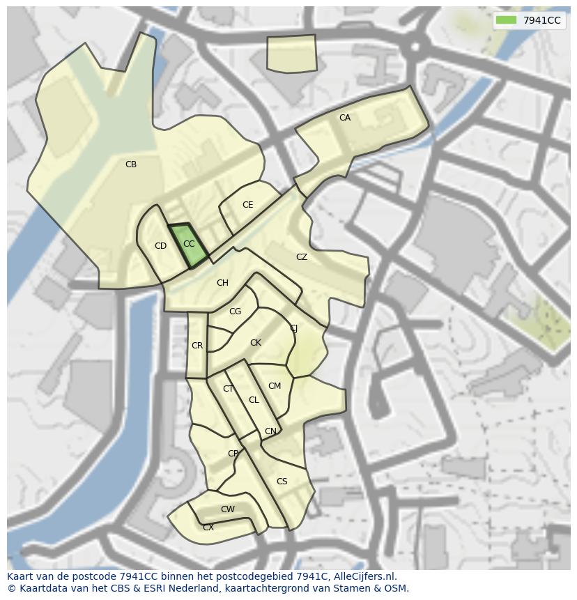 Afbeelding van het postcodegebied 7941 CC op de kaart.
