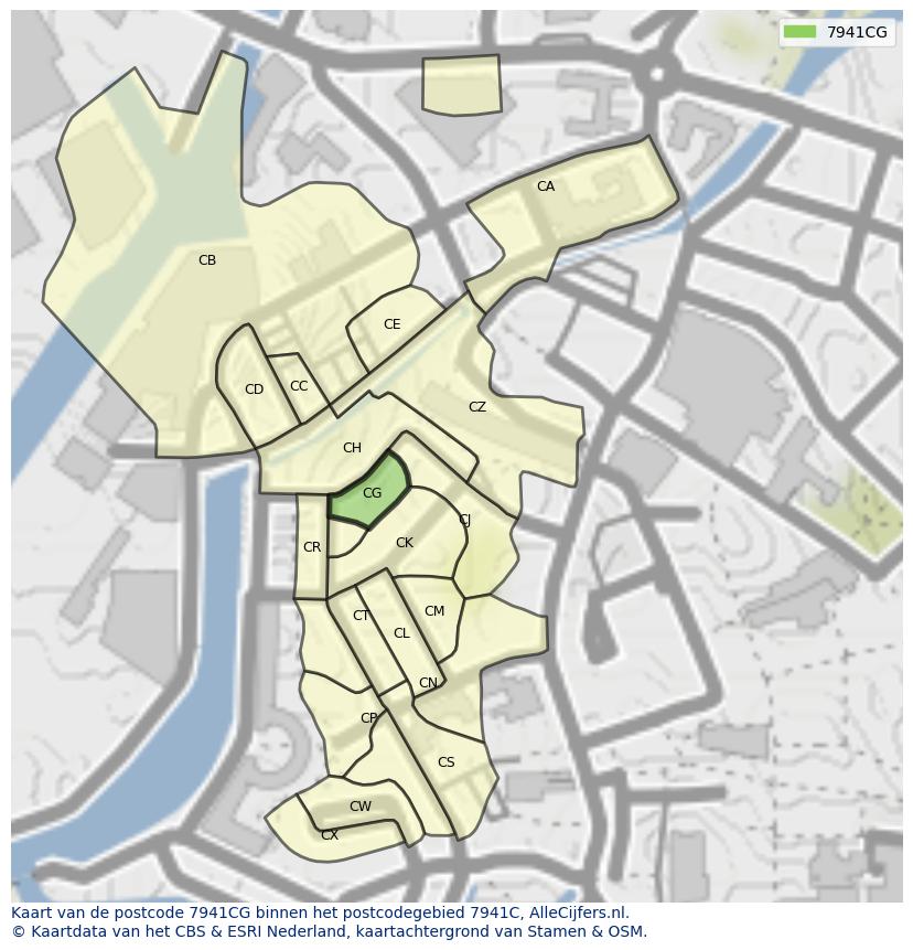 Afbeelding van het postcodegebied 7941 CG op de kaart.
