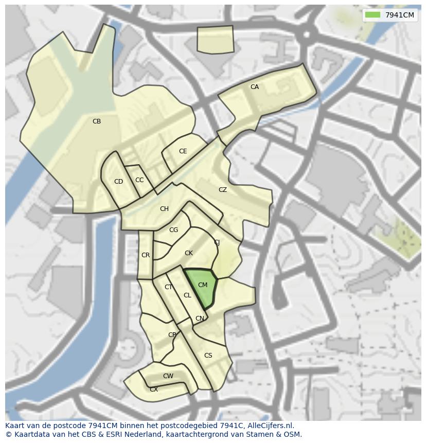 Afbeelding van het postcodegebied 7941 CM op de kaart.