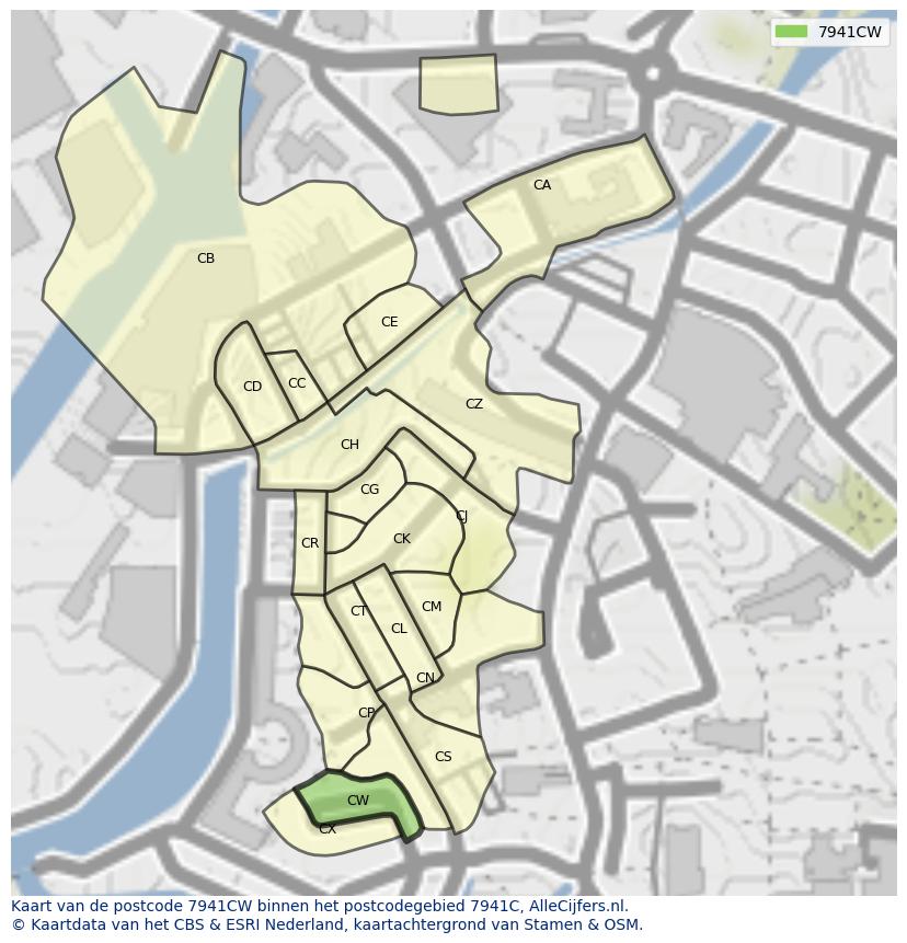Afbeelding van het postcodegebied 7941 CW op de kaart.