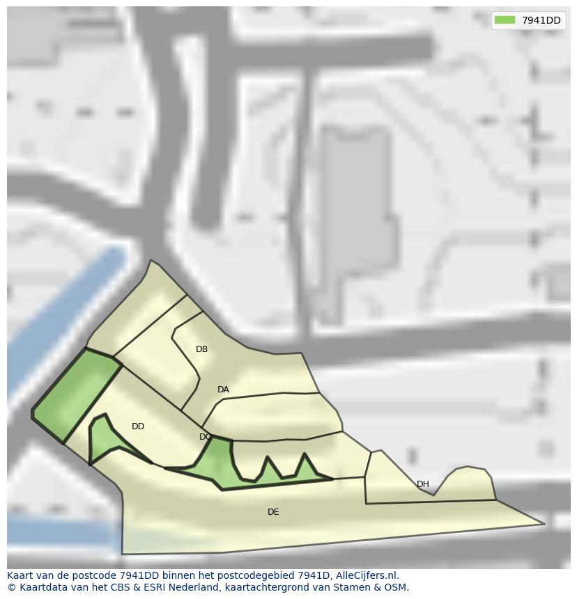 Afbeelding van het postcodegebied 7941 DD op de kaart.