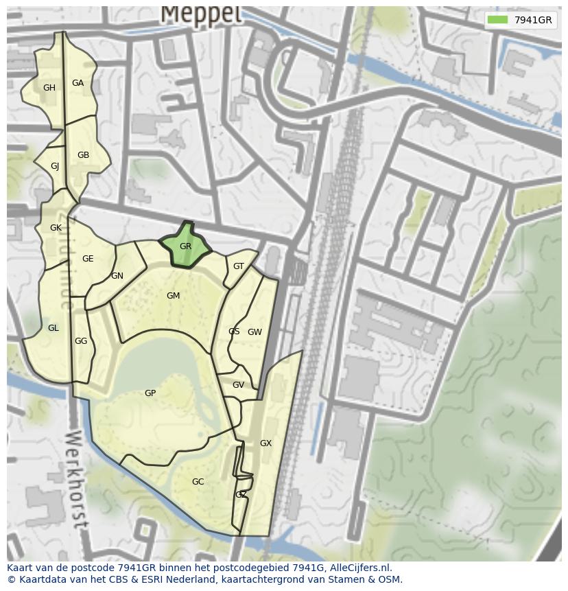 Afbeelding van het postcodegebied 7941 GR op de kaart.