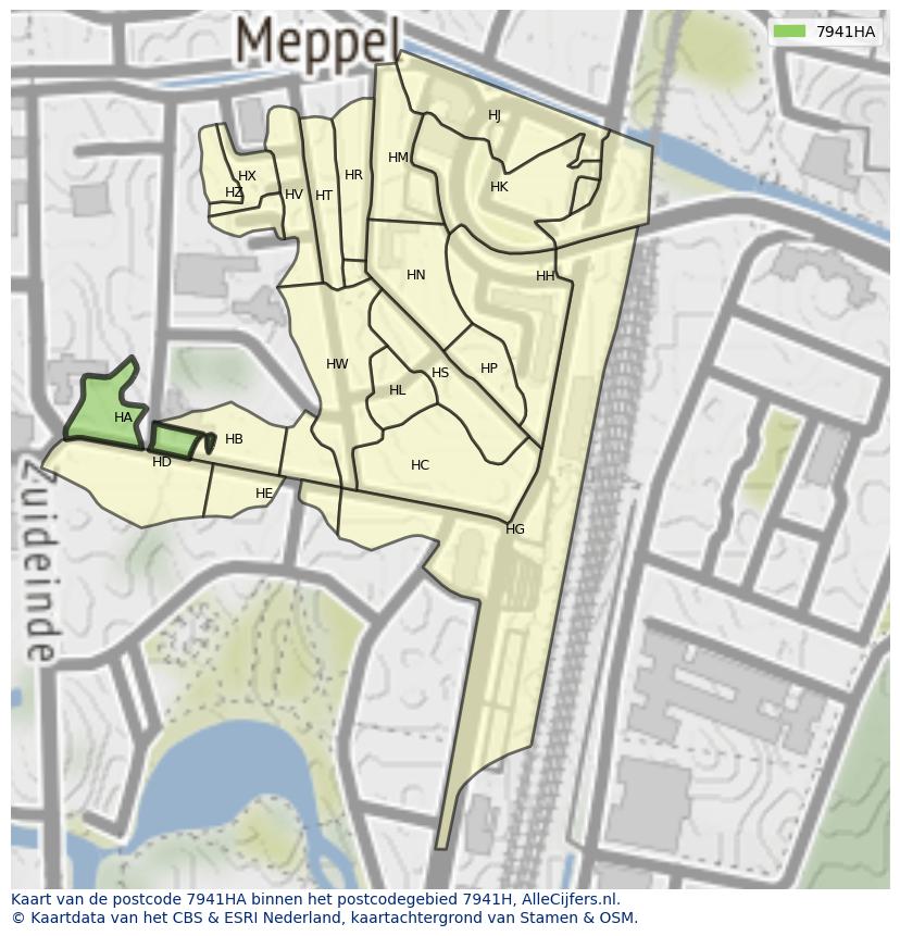 Afbeelding van het postcodegebied 7941 HA op de kaart.