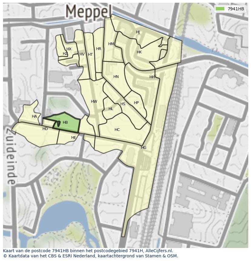 Afbeelding van het postcodegebied 7941 HB op de kaart.