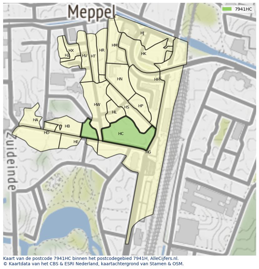 Afbeelding van het postcodegebied 7941 HC op de kaart.