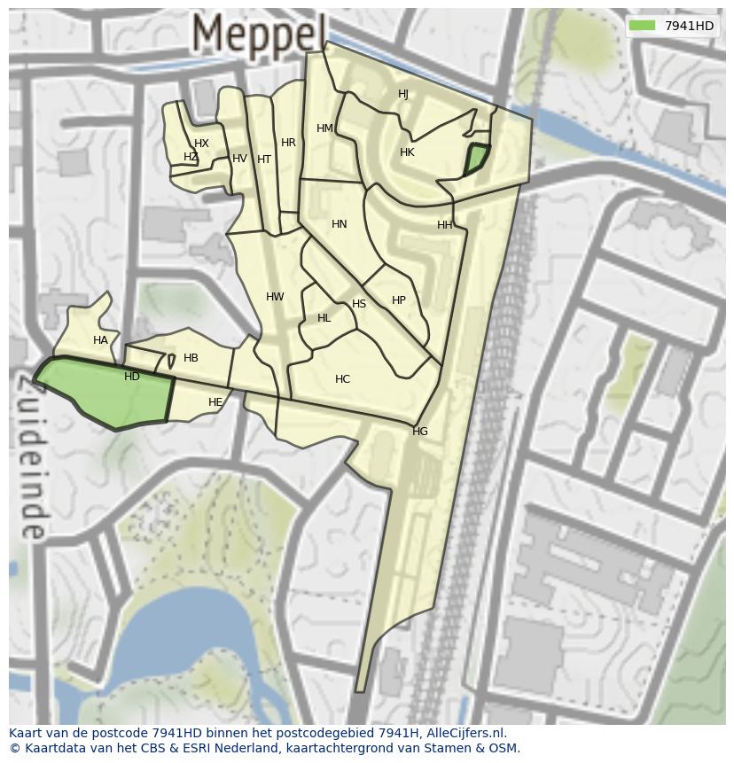 Afbeelding van het postcodegebied 7941 HD op de kaart.