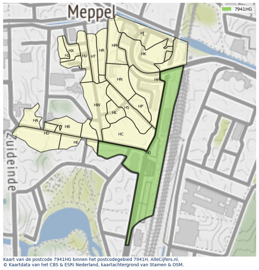Afbeelding van het postcodegebied 7941 HG op de kaart.