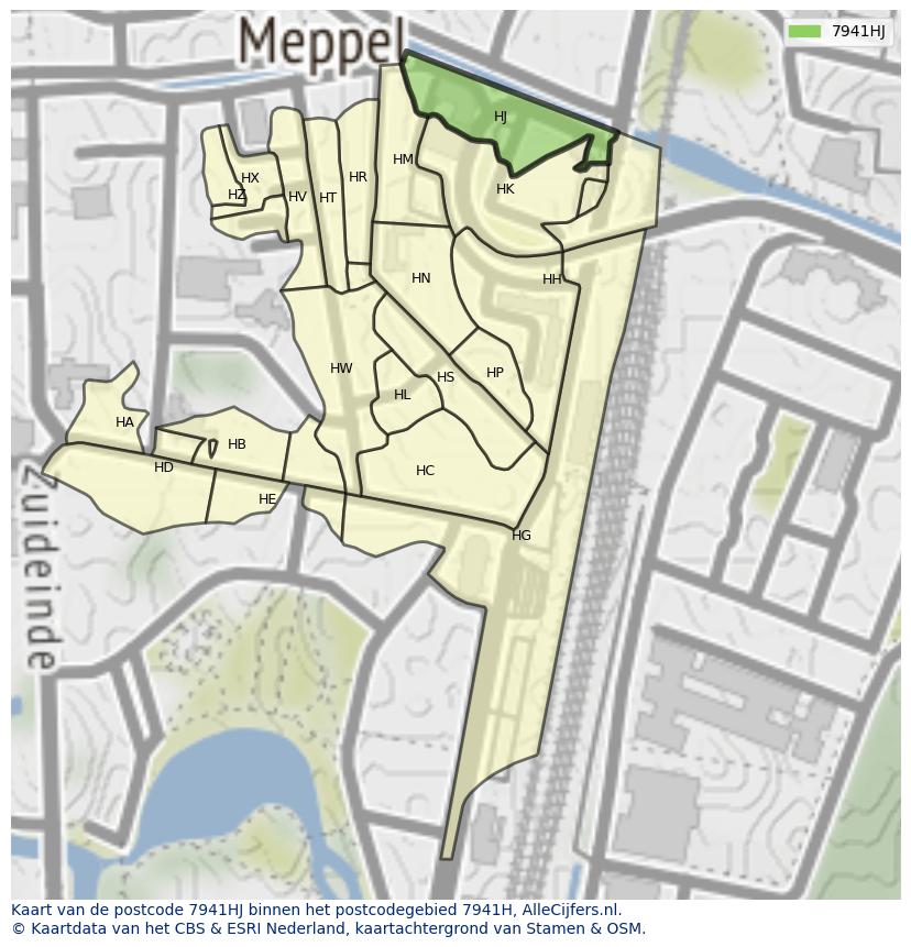 Afbeelding van het postcodegebied 7941 HJ op de kaart.