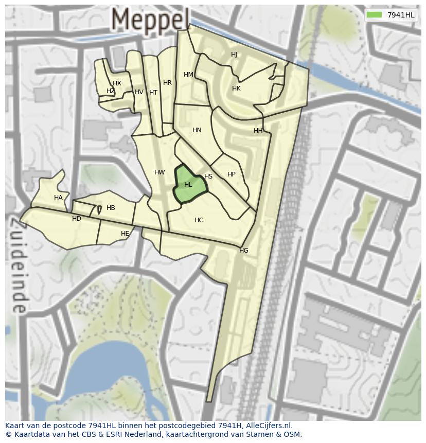 Afbeelding van het postcodegebied 7941 HL op de kaart.