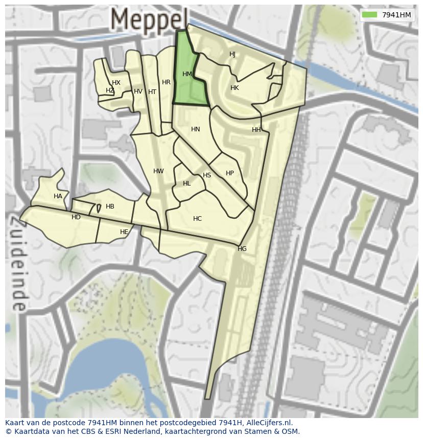 Afbeelding van het postcodegebied 7941 HM op de kaart.