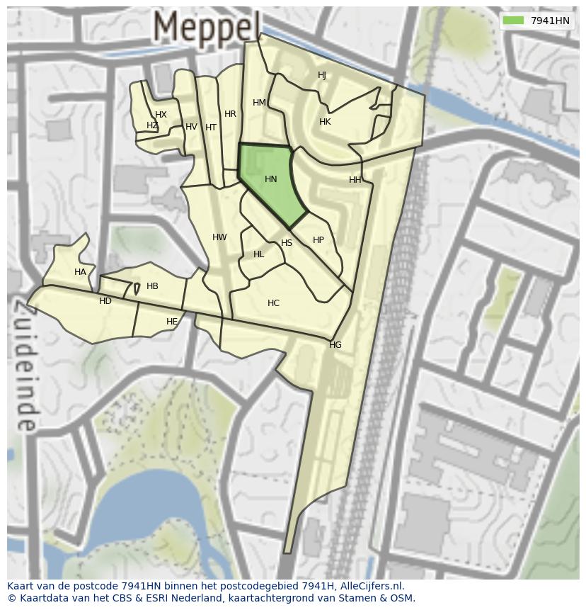 Afbeelding van het postcodegebied 7941 HN op de kaart.