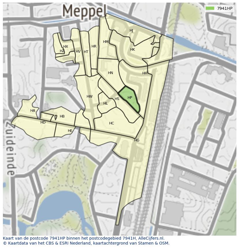 Afbeelding van het postcodegebied 7941 HP op de kaart.